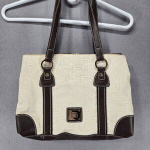 Liz Claiborne 3 compartment shoulder bag/purse, Medium, Ivory/Dark Brown